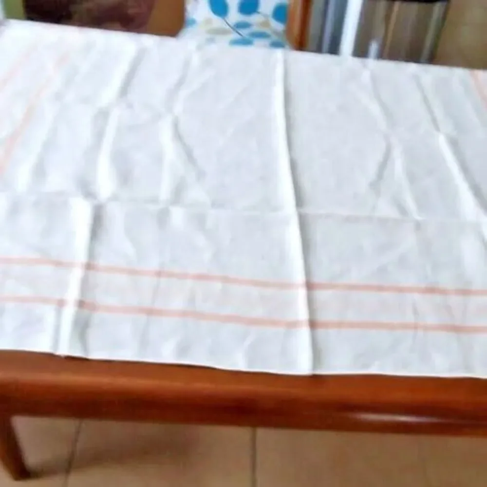Vintage Cream Brown Plaid Tablecloth 44x42 Farmhouse Rustic Small Table Cloth